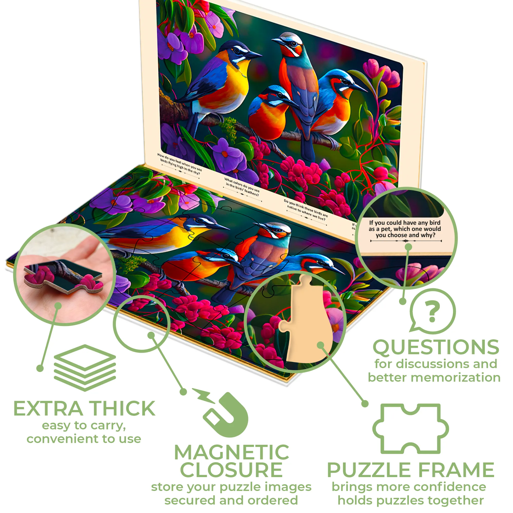 13 Pcs Dementia Puzzles for Elderly | 3 Alzheimers with Birds, Cats