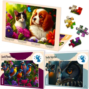 13 Pcs Dementia Puzzles for Elderly | 3 Alzheimers with Birds, Cats