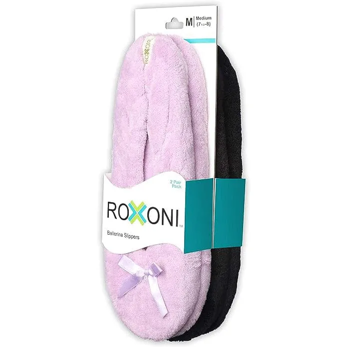 2-Pairs: Roxoni Women's Terry Classic Cotton & Velour Ballerina Slippers