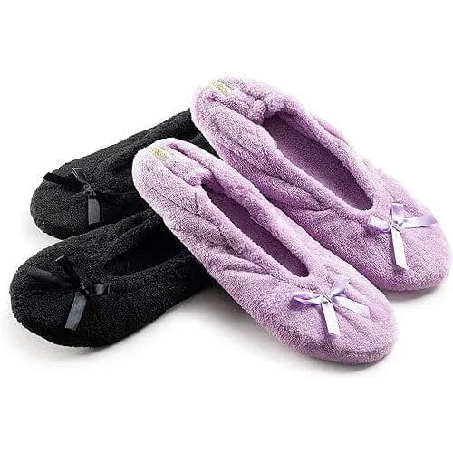 2-Pairs: Roxoni Women's Terry Classic Cotton & Velour Ballerina Slippers