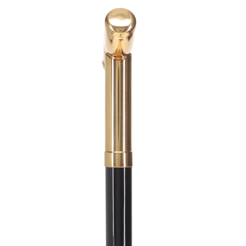 24K Gold Plated Tranquil Fritz Walking Cane w/ Black Beechwood Shaft & Collar