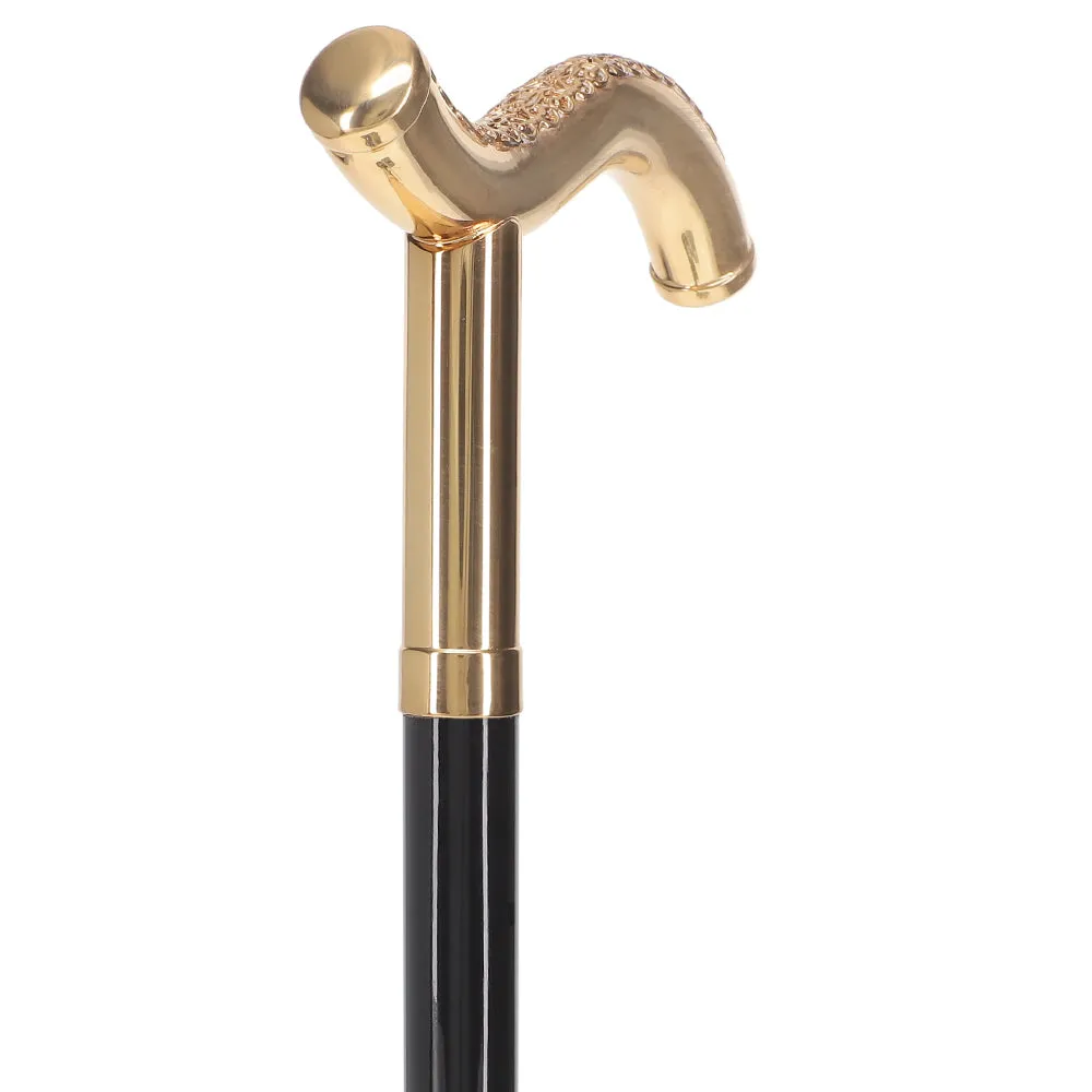 24K Gold Plated Tranquil Fritz Walking Cane w/ Black Beechwood Shaft & Collar