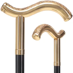 24K Gold Plated Tranquil Fritz Walking Cane w/ Black Beechwood Shaft & Collar