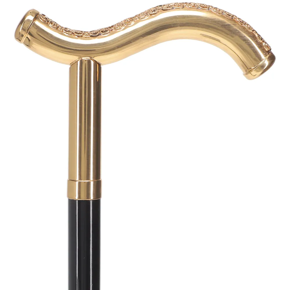 24K Gold Plated Tranquil Fritz Walking Cane w/ Black Beechwood Shaft & Collar