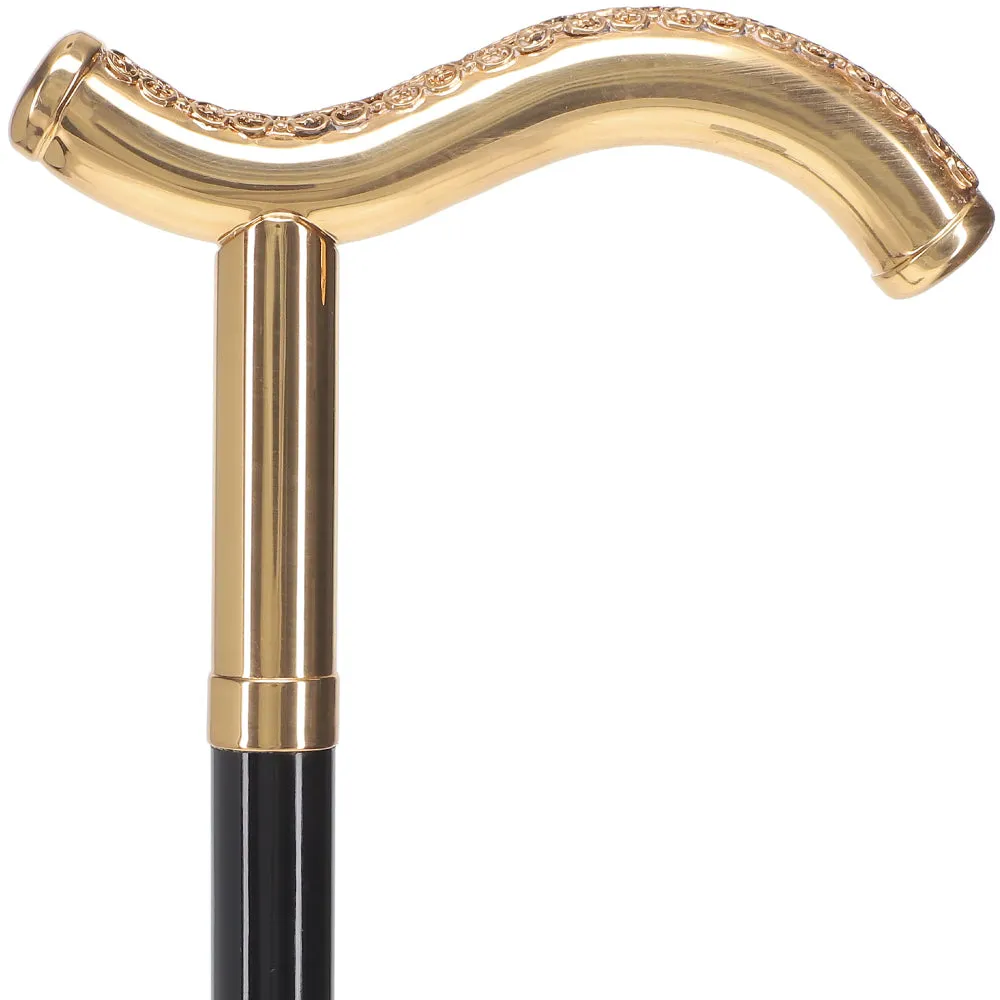 24K Gold Plated Tranquil Fritz Walking Cane w/ Black Beechwood Shaft & Collar