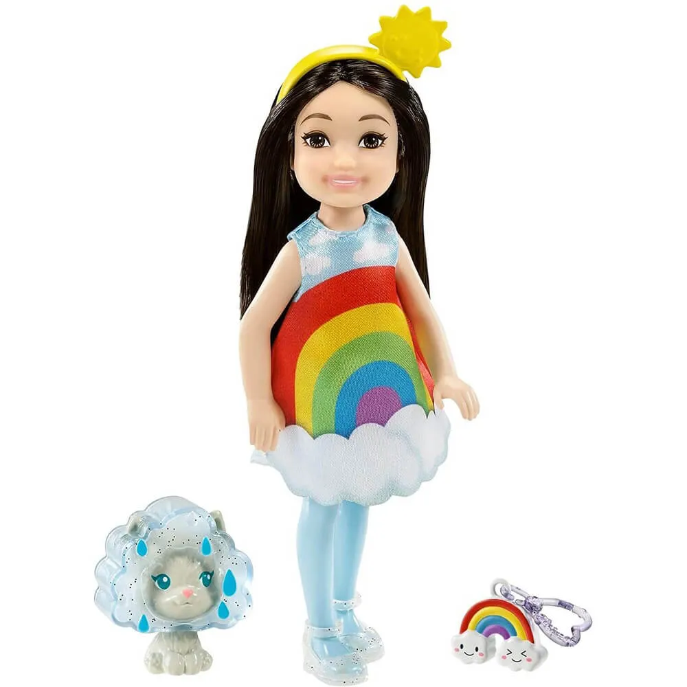 Barbie Club Chelsea Dress-Up Brunette Doll In Rainbow Costume