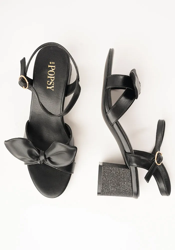 Black Glitter Heel Party Sandals