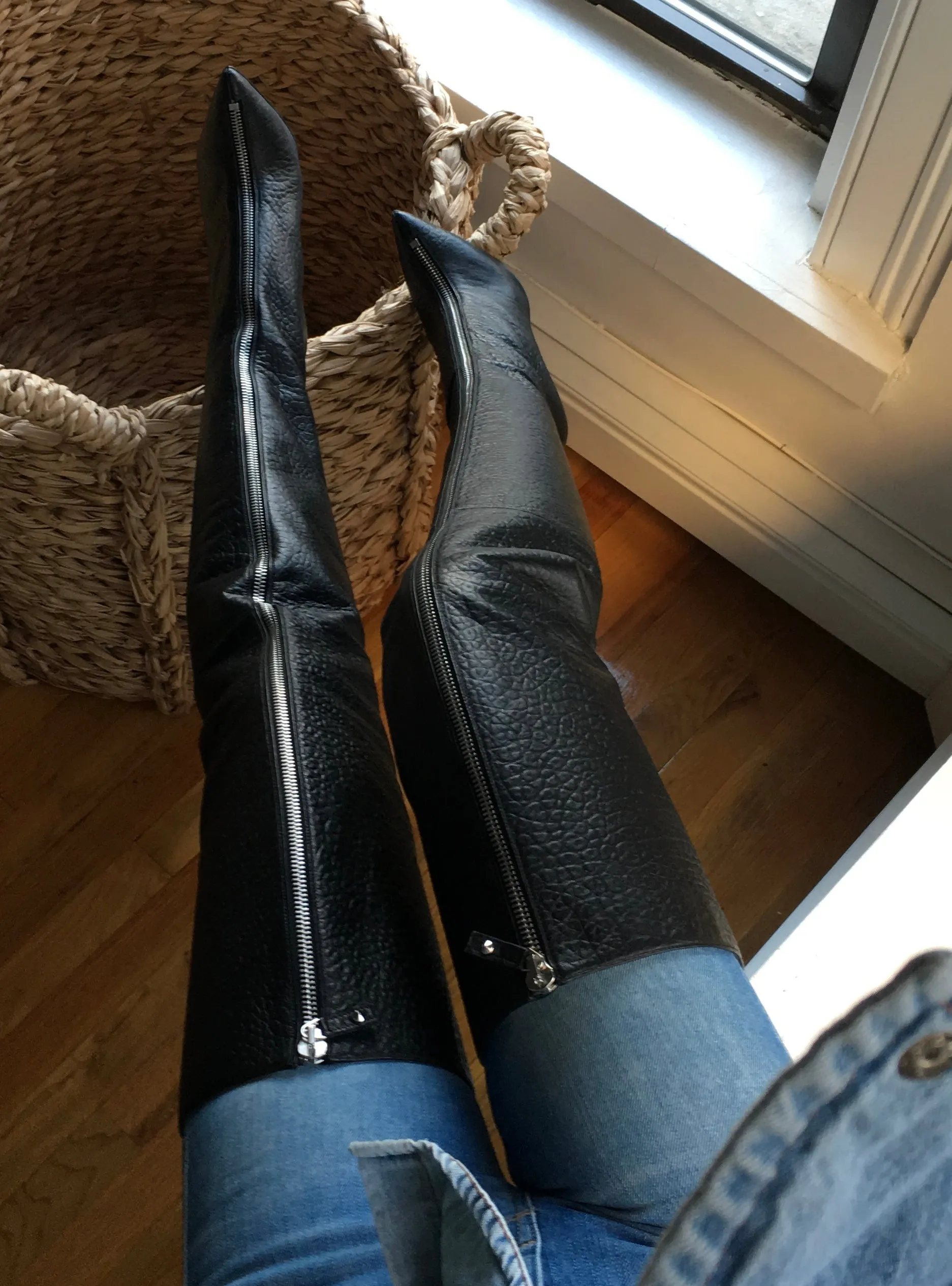 BLAIR SLIM BLACK LEATHER THIGH-HIGH BOOTS