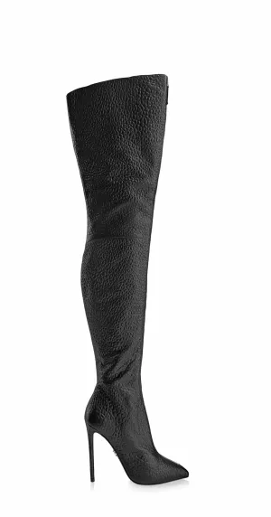 BLAIR SLIM BLACK LEATHER THIGH-HIGH BOOTS