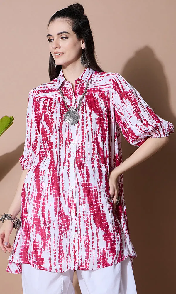 BLUSHING SUNSET TIE-DYE SHIRT DRESS