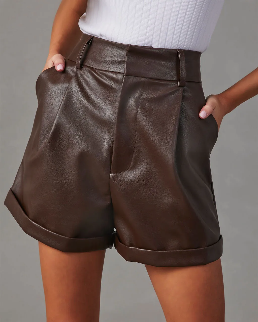 Carla Pocketed Faux Leather Shorts