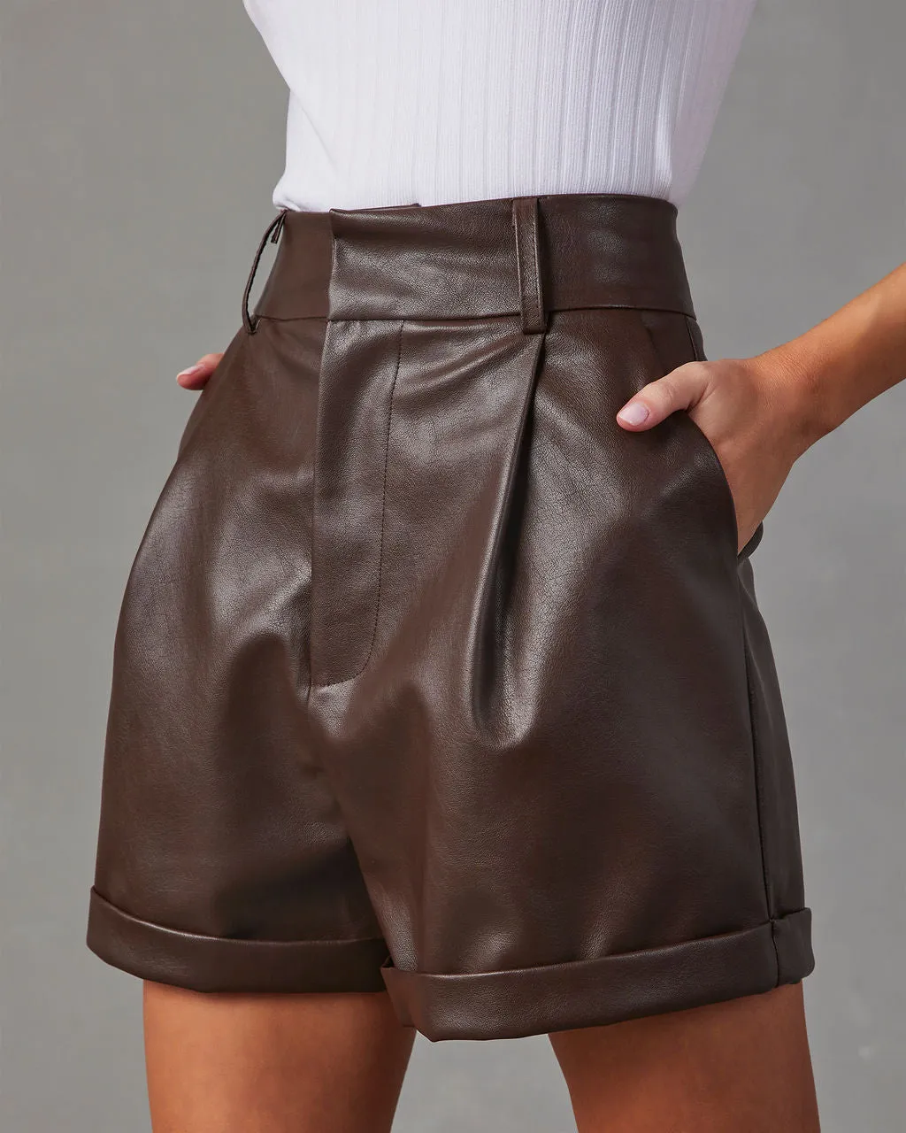 Carla Pocketed Faux Leather Shorts