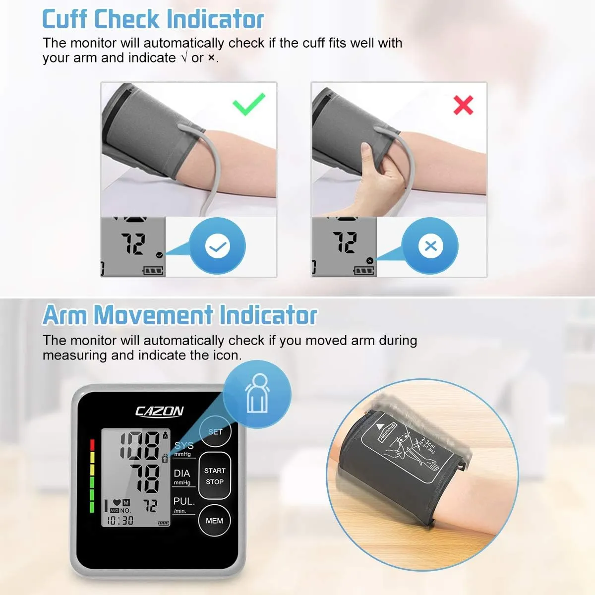 CAZON Upper Arm Blood Pressure Monitor - Digital, Automatic, and Accurate for Home Use