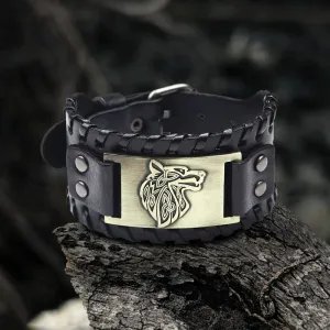 Celtic Wolf Leather Alloy Viking Bracelet