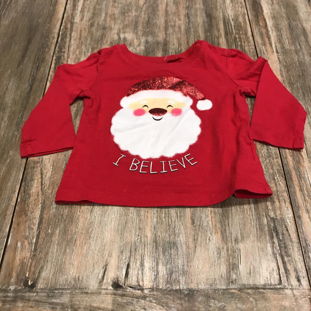 Childrens Place red I believe cotton Santa long sleeve 6-9m