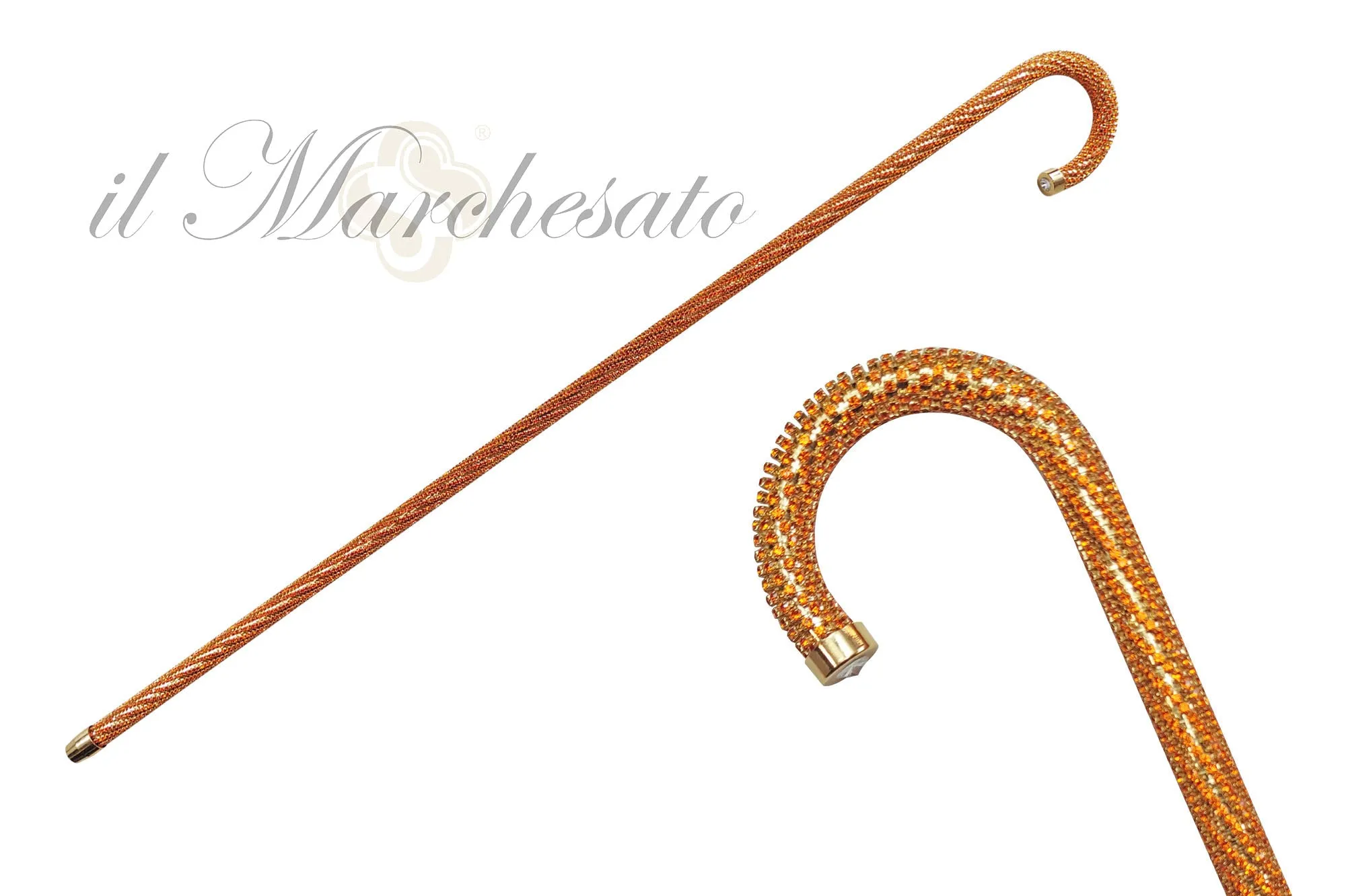 Crook Walking Cane Encrusted with Orange crystals