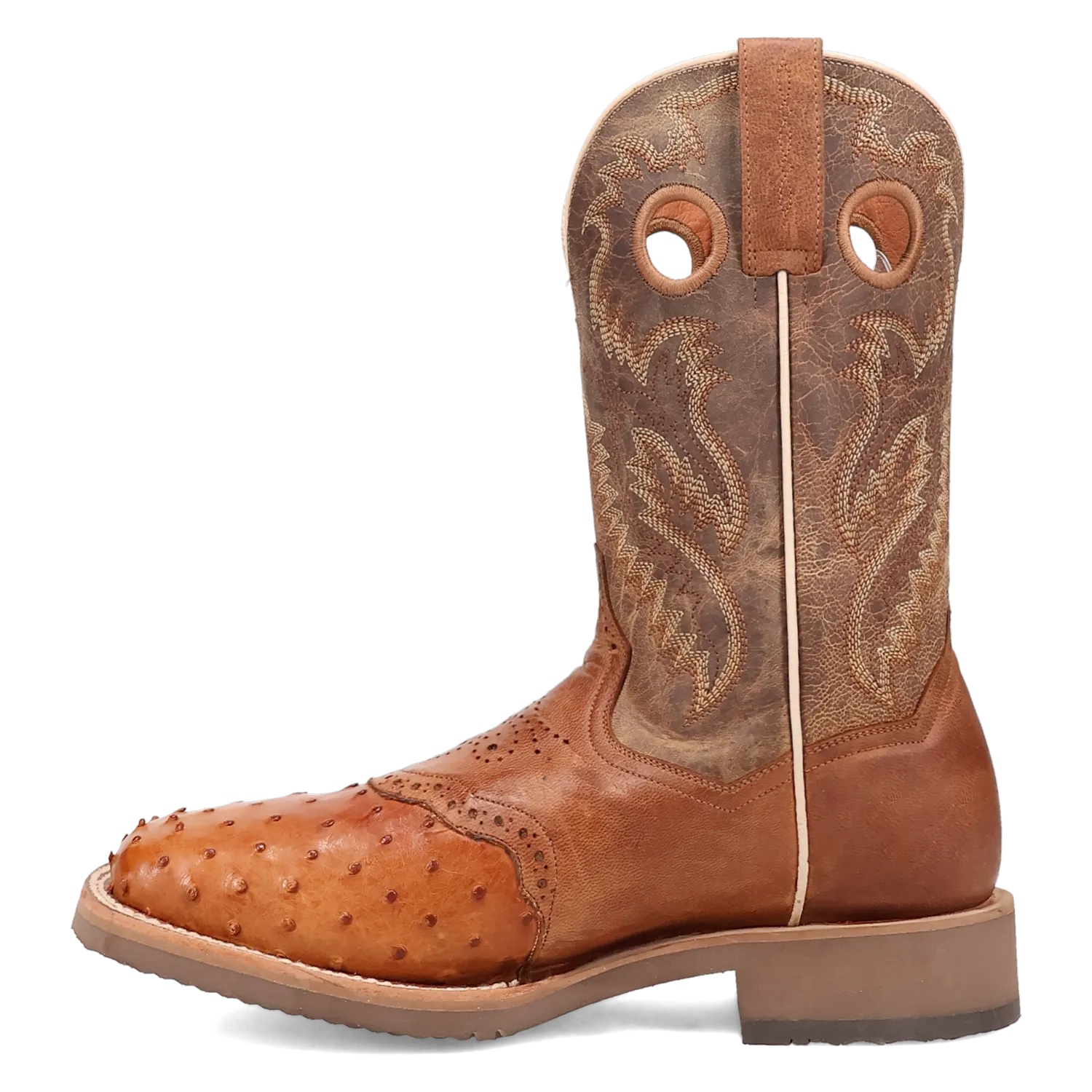 Dan Post Men's 11" Full Quill Ostrich Tan & Bay Apache Square Toe Western Boot