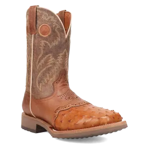 Dan Post Men's 11" Full Quill Ostrich Tan & Bay Apache Square Toe Western Boot