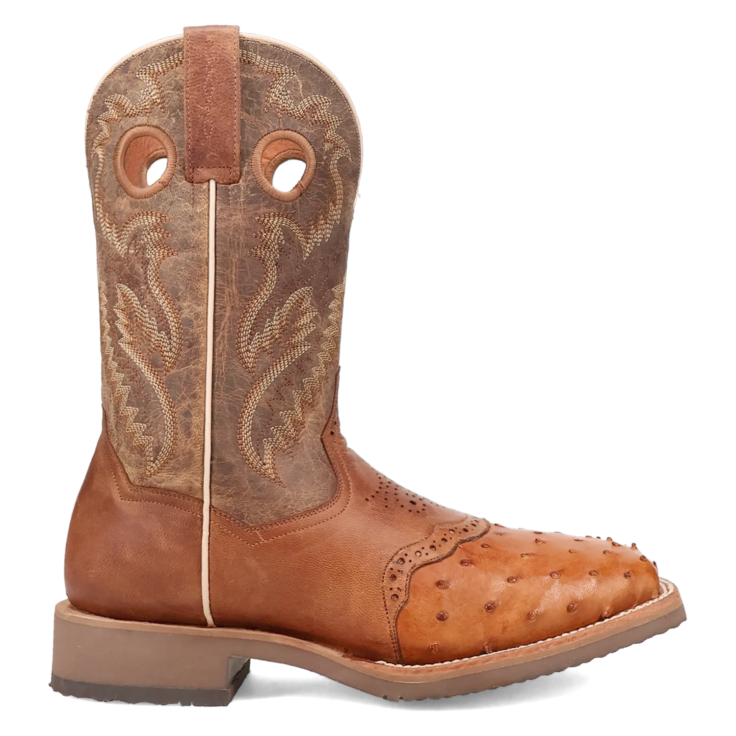 Dan Post Men's 11" Full Quill Ostrich Tan & Bay Apache Square Toe Western Boot