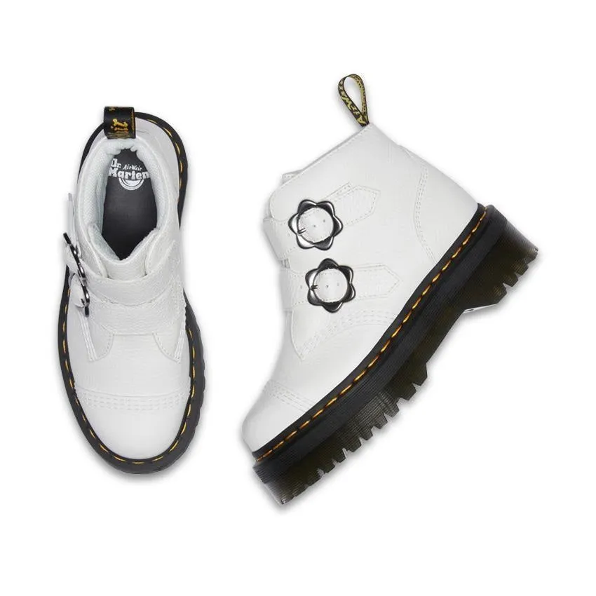 Dr Martens Devon Flower 2 Strap Boot - White Milled Nappa