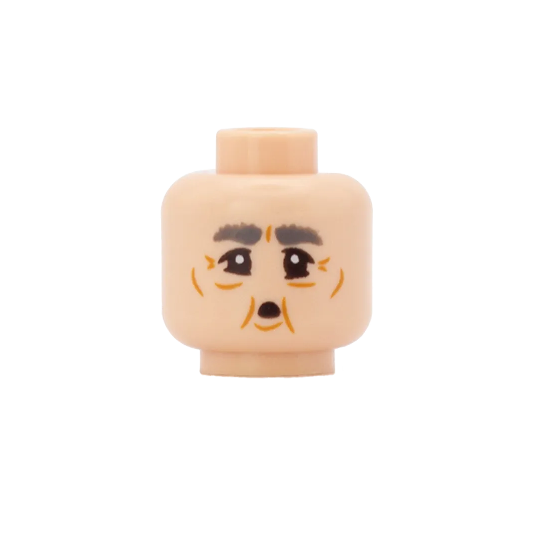 Elderly Closed Smile / Scrunched Up (Light Skin Tone, Double Sided) - LEGO Minifigure Head