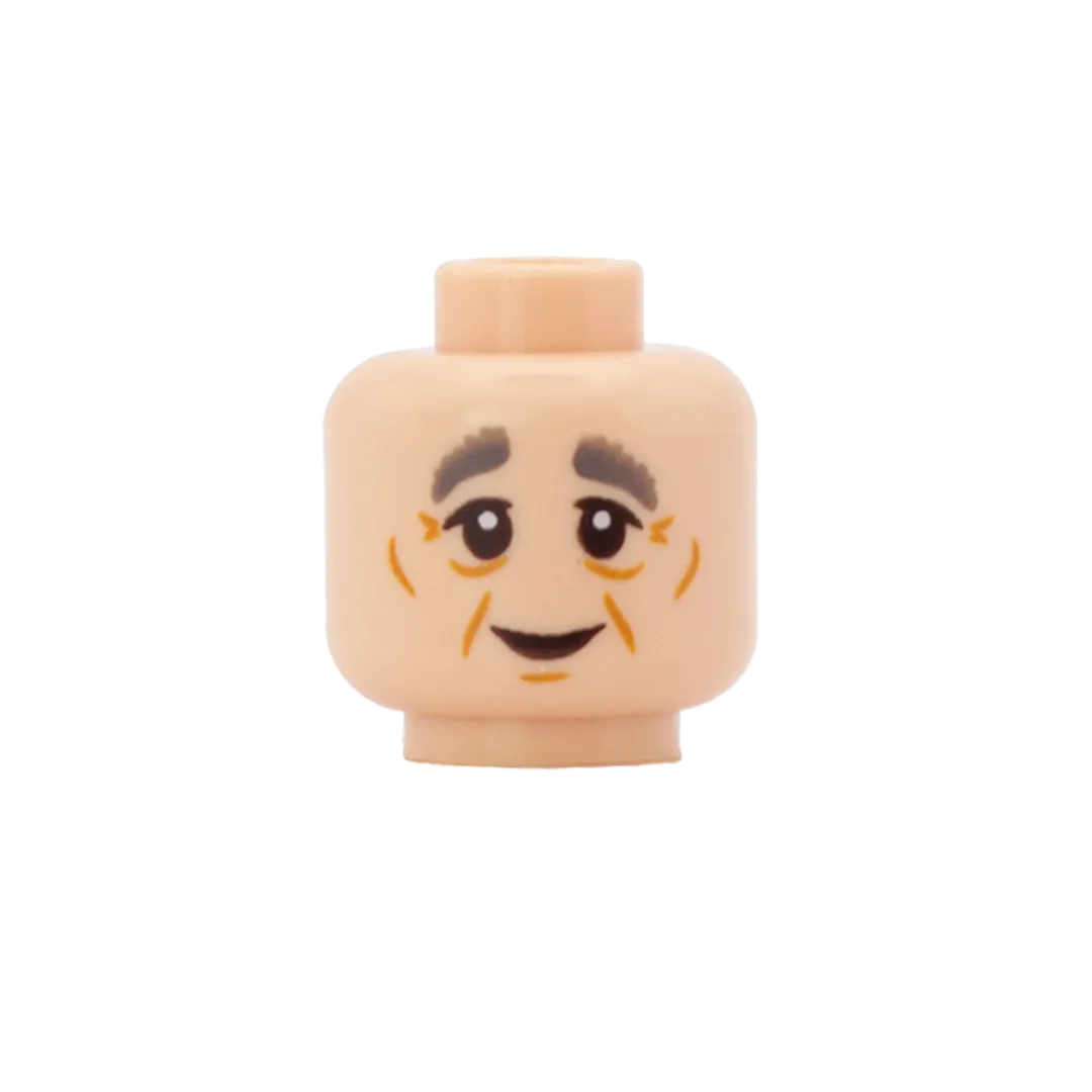 Elderly Closed Smile / Scrunched Up (Light Skin Tone, Double Sided) - LEGO Minifigure Head