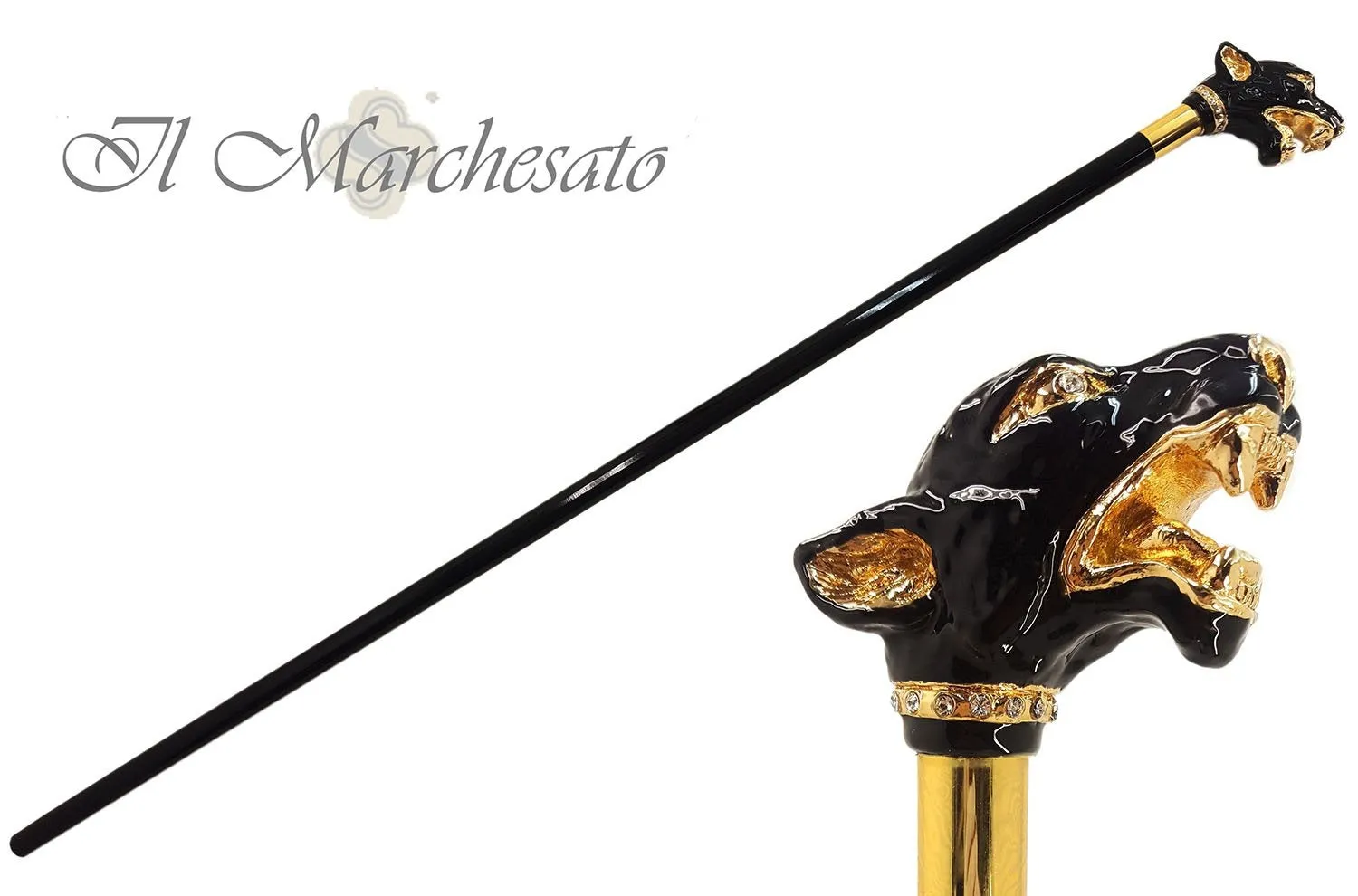 Fantastic Gold Plated Dog  - Hand Enamelled - Walking Cane