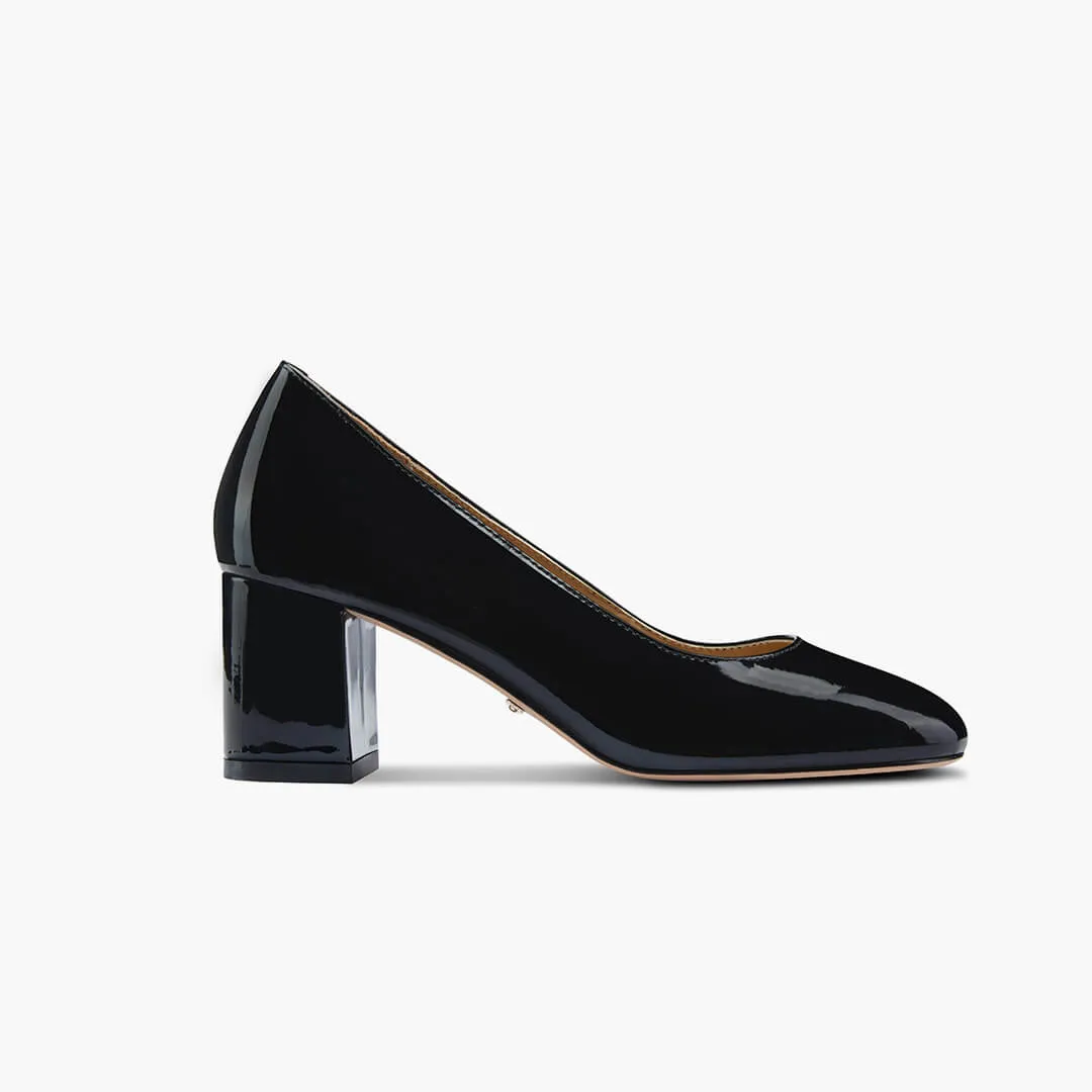 *FIONA - black patent chunky heel pump*