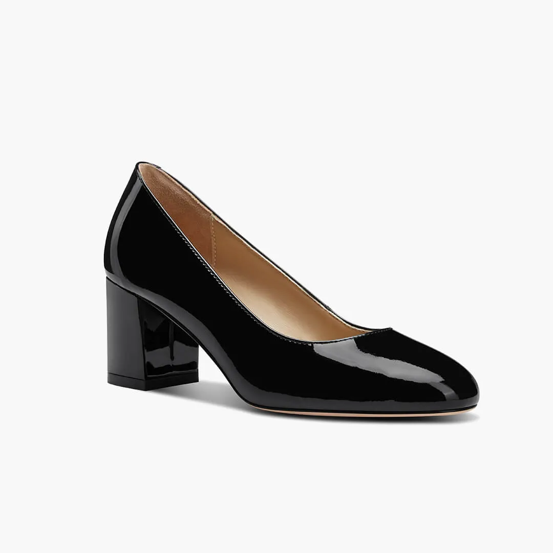 *FIONA - black patent chunky heel pump*