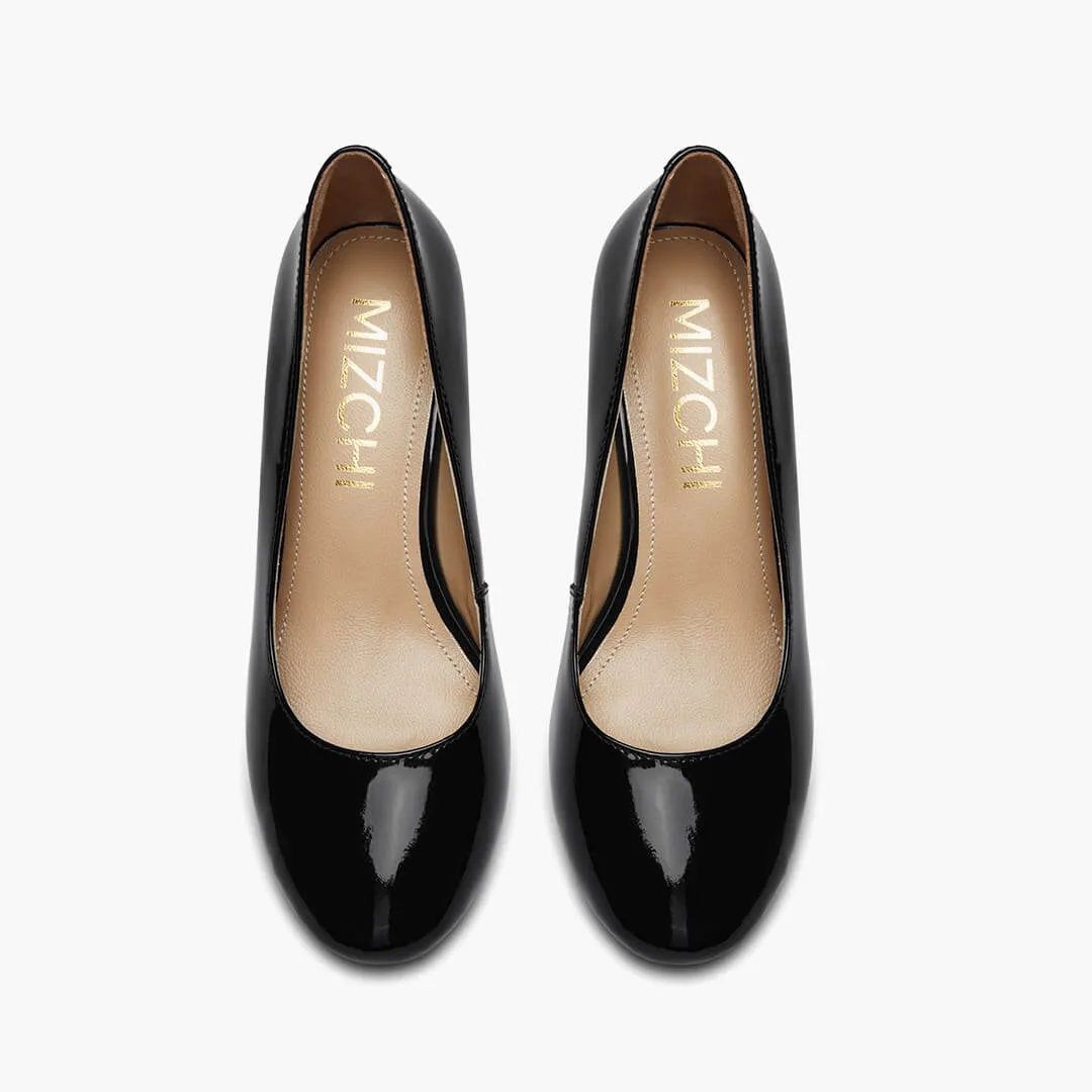 *FIONA - black patent chunky heel pump*