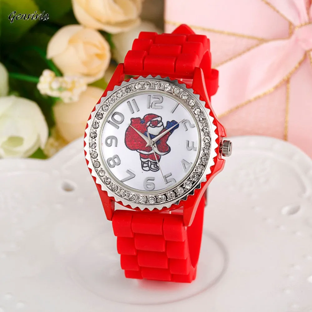 GENVIVIA  Christmas Snowman Silica Gel Analog Watch