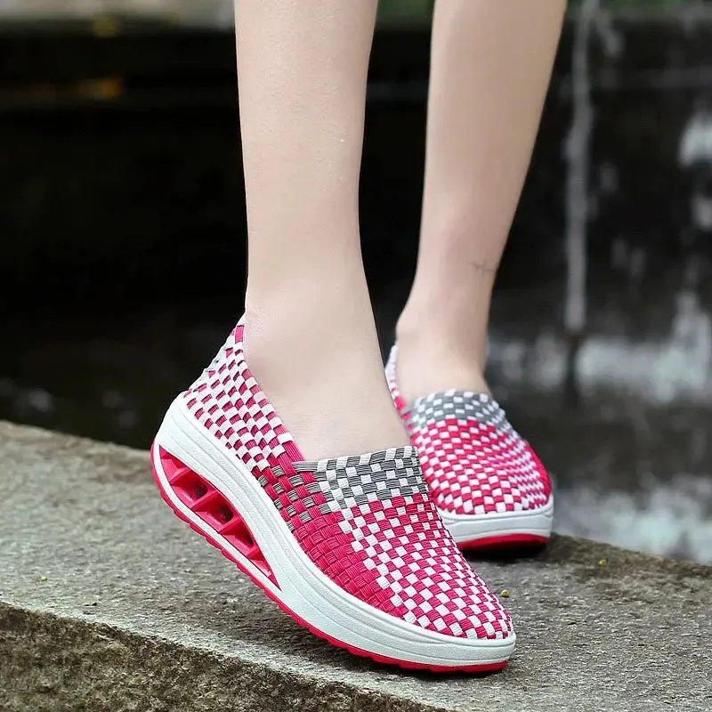 Hand-Knitted Shoes Wedge Casual Square Dance Elastic Band