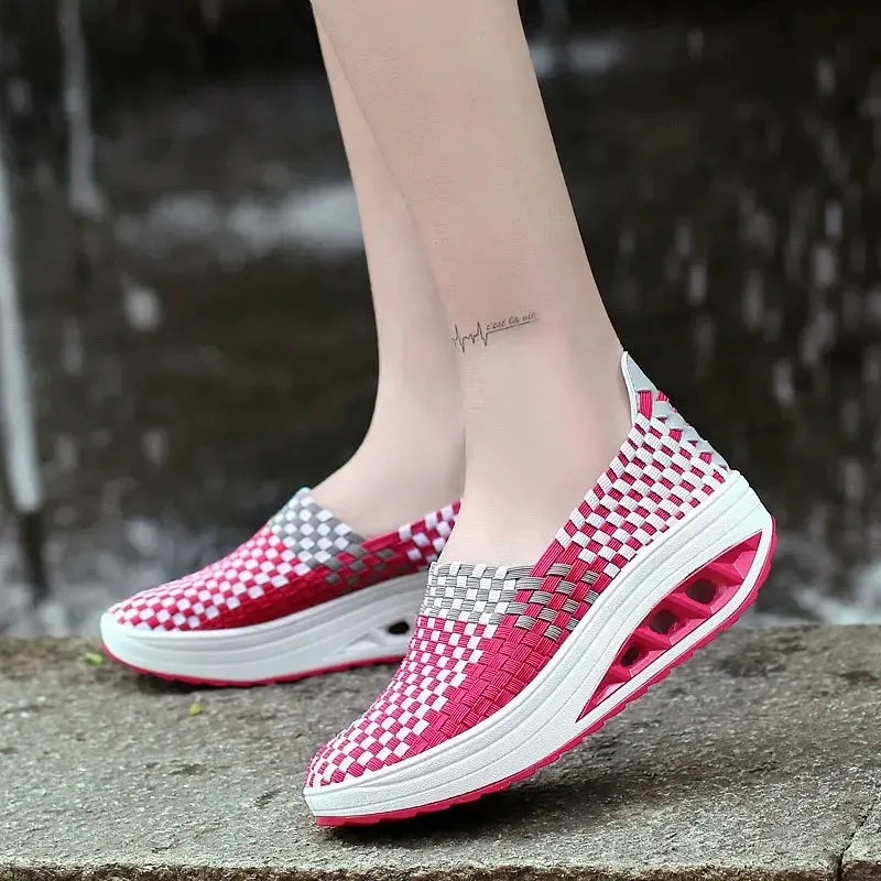 Hand-Knitted Shoes Wedge Casual Square Dance Elastic Band