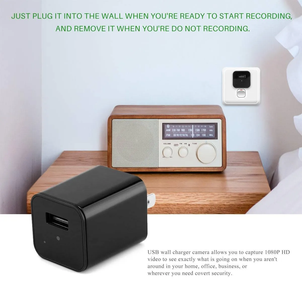 HD 1080P Hidden Camera USB Charger Home Security