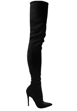 LACIA BLACK STRETCH SUEDE THIGH-HIGH BOOTS