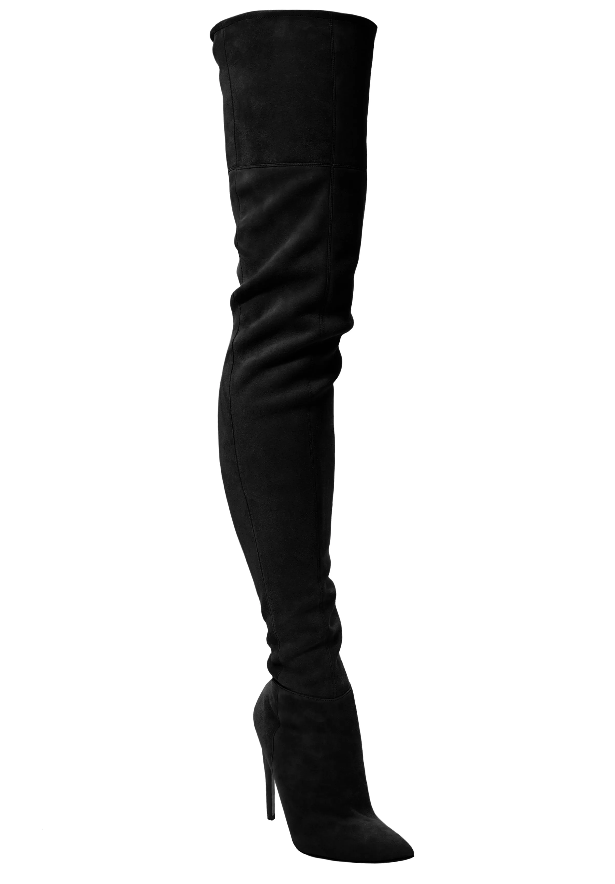 LACIA BLACK STRETCH SUEDE THIGH-HIGH BOOTS