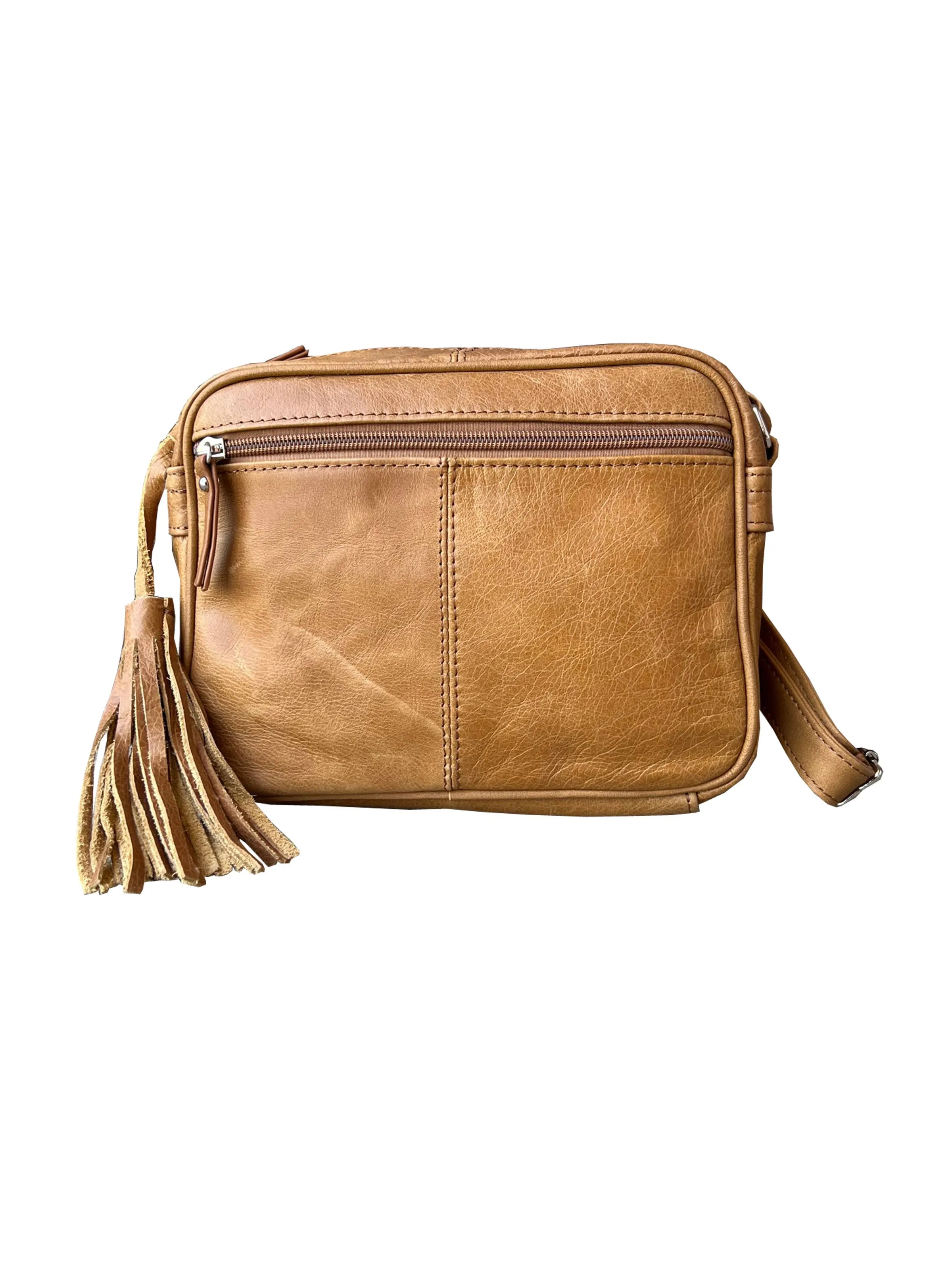 Leather Tassel Multi Pocket Crossbody Bag