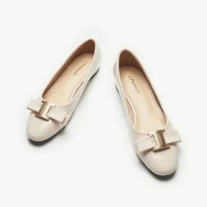 Metal Buckle bow Flats (Anita) White