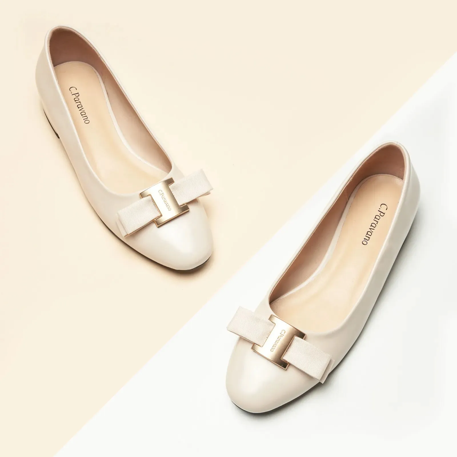 Metal Buckle bow Flats (Anita) White