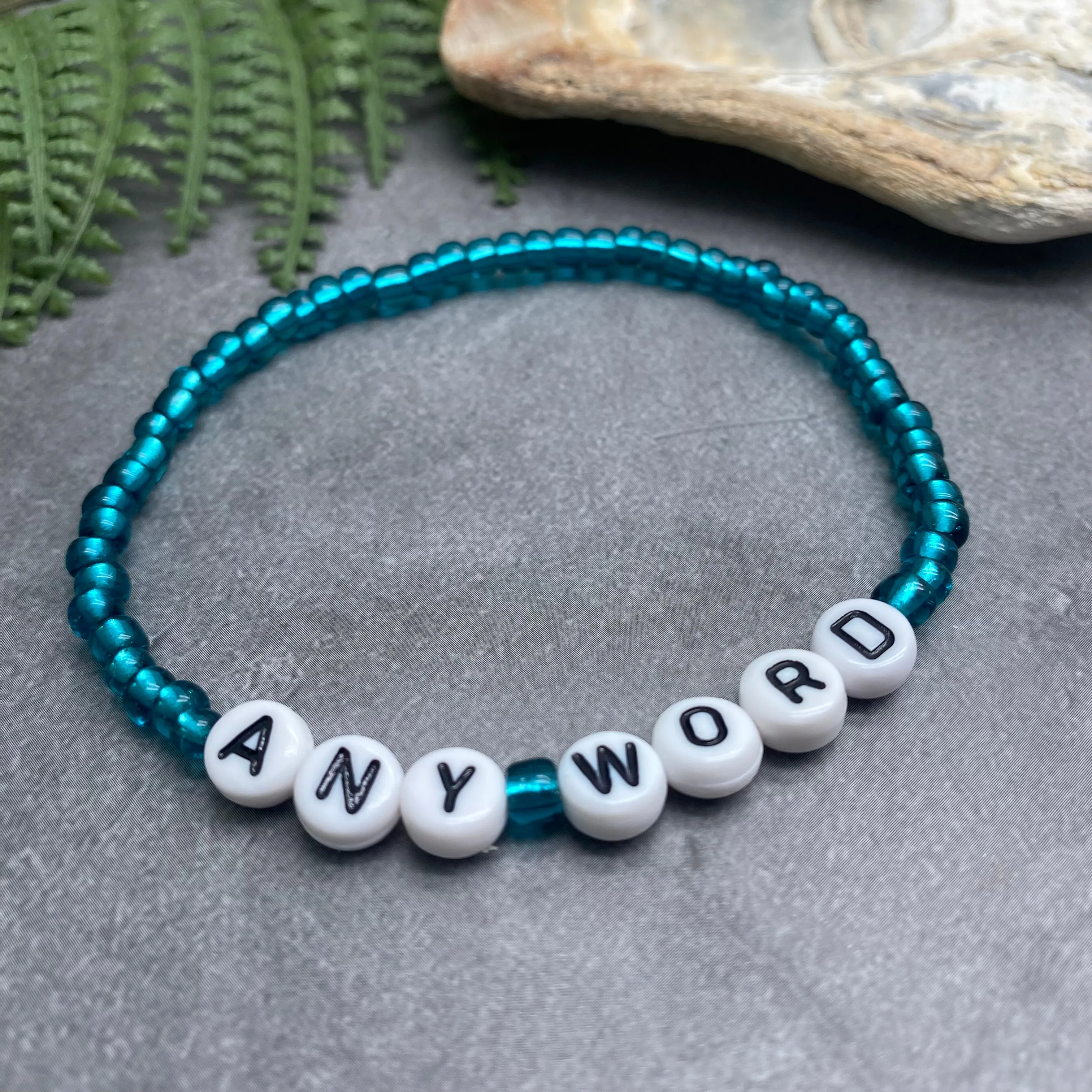 PERSONALISED Bead Bracelet - Teal Green Seed Beads