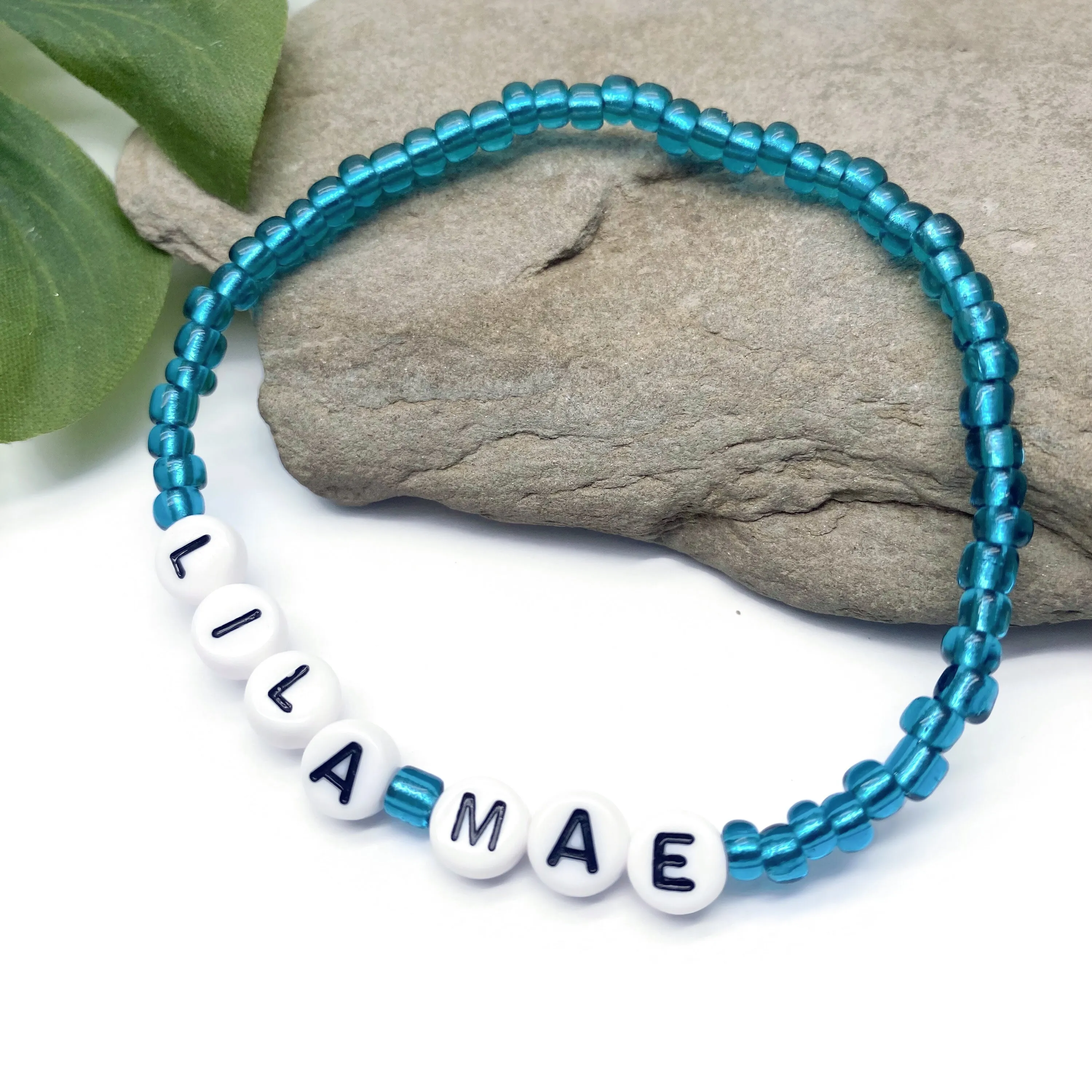 PERSONALISED Bead Bracelet - Teal Green Seed Beads