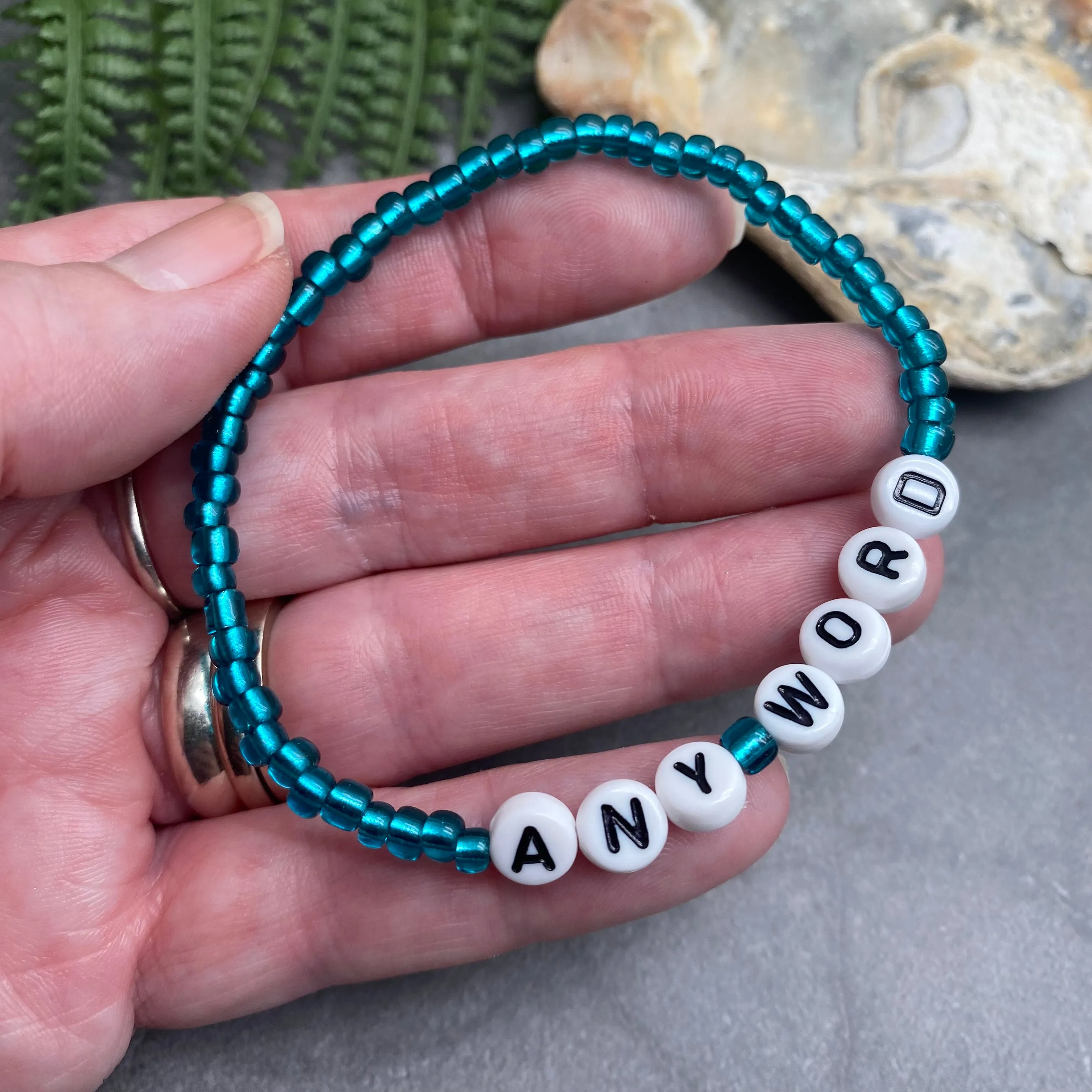 PERSONALISED Bead Bracelet - Teal Green Seed Beads