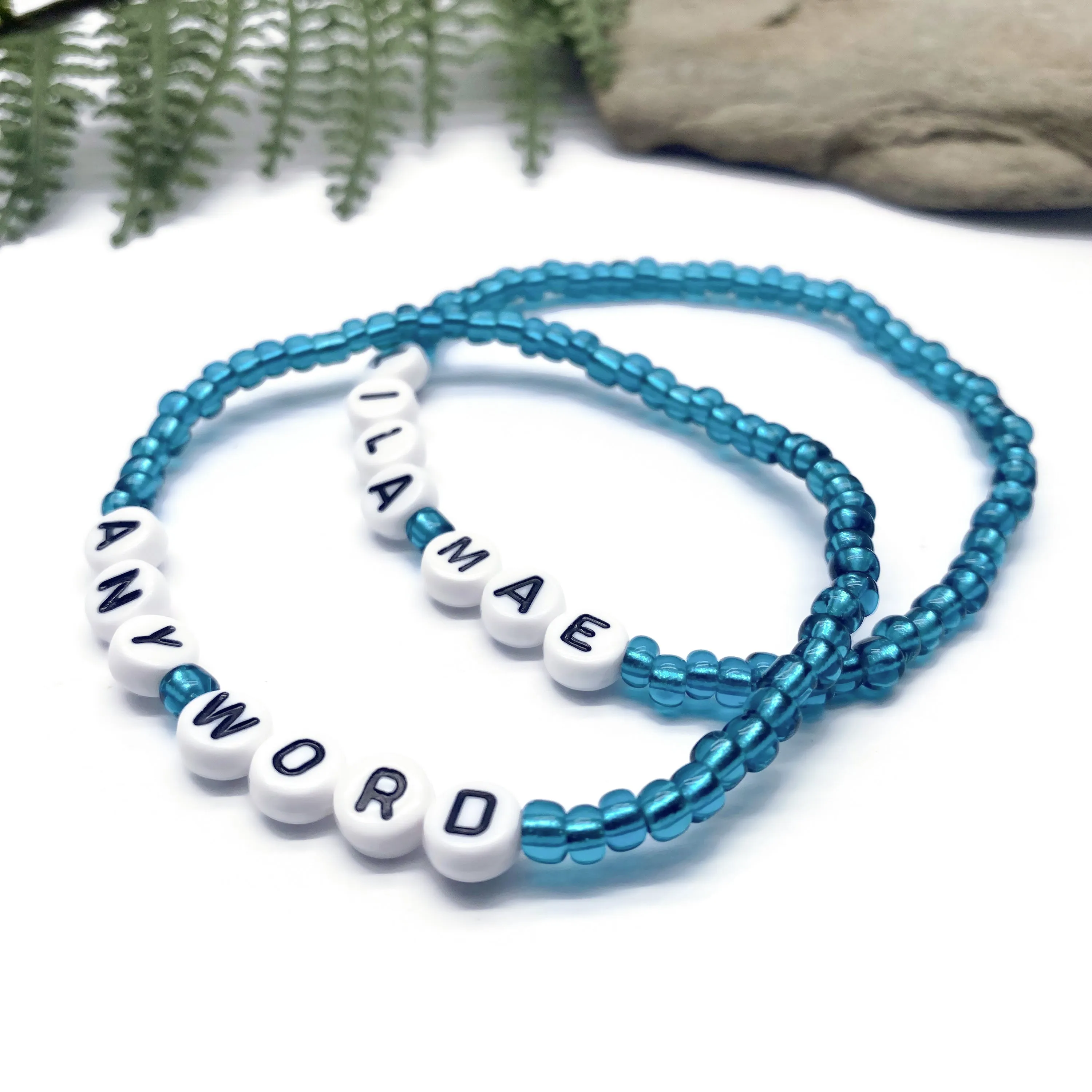 PERSONALISED Bead Bracelet - Teal Green Seed Beads