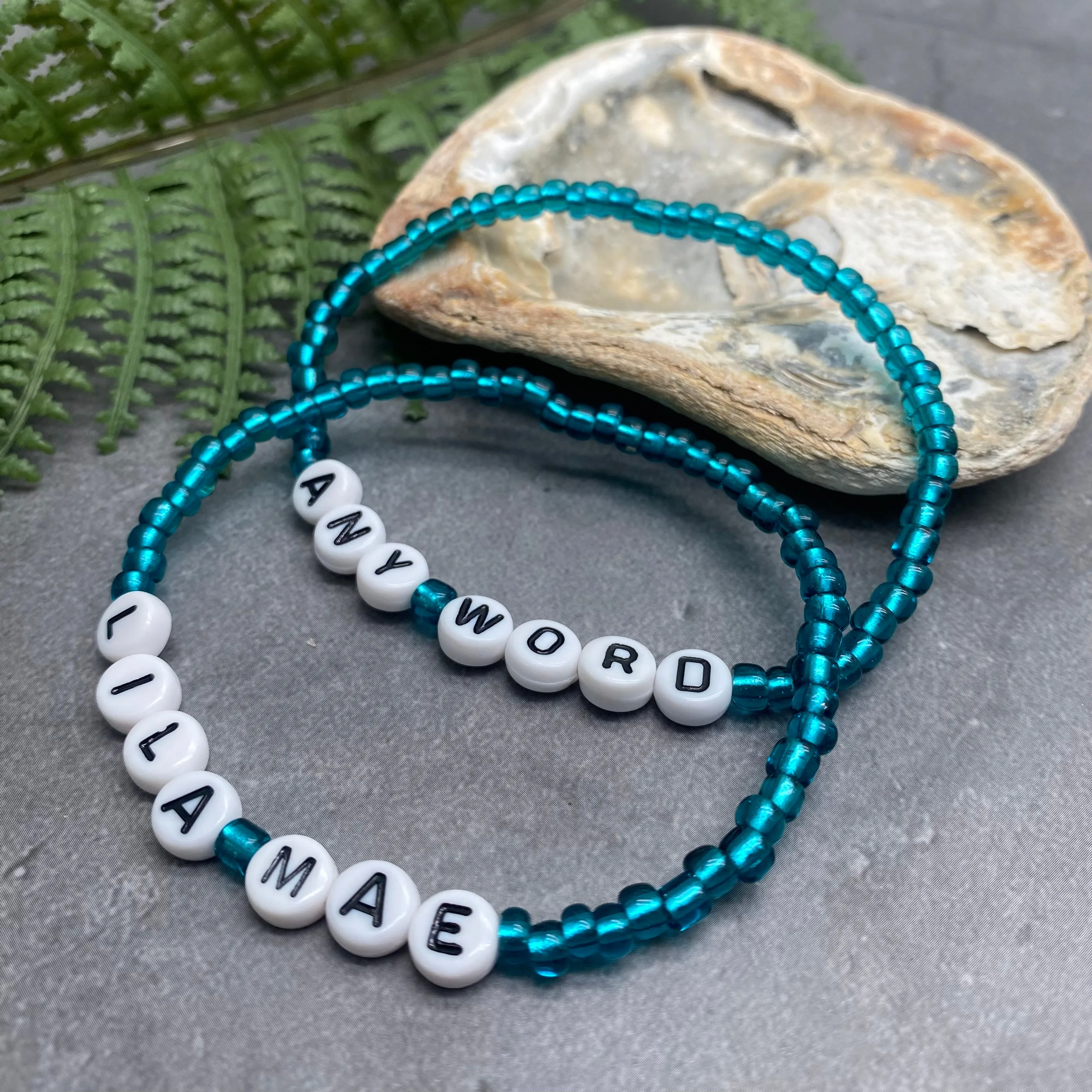 PERSONALISED Bead Bracelet - Teal Green Seed Beads