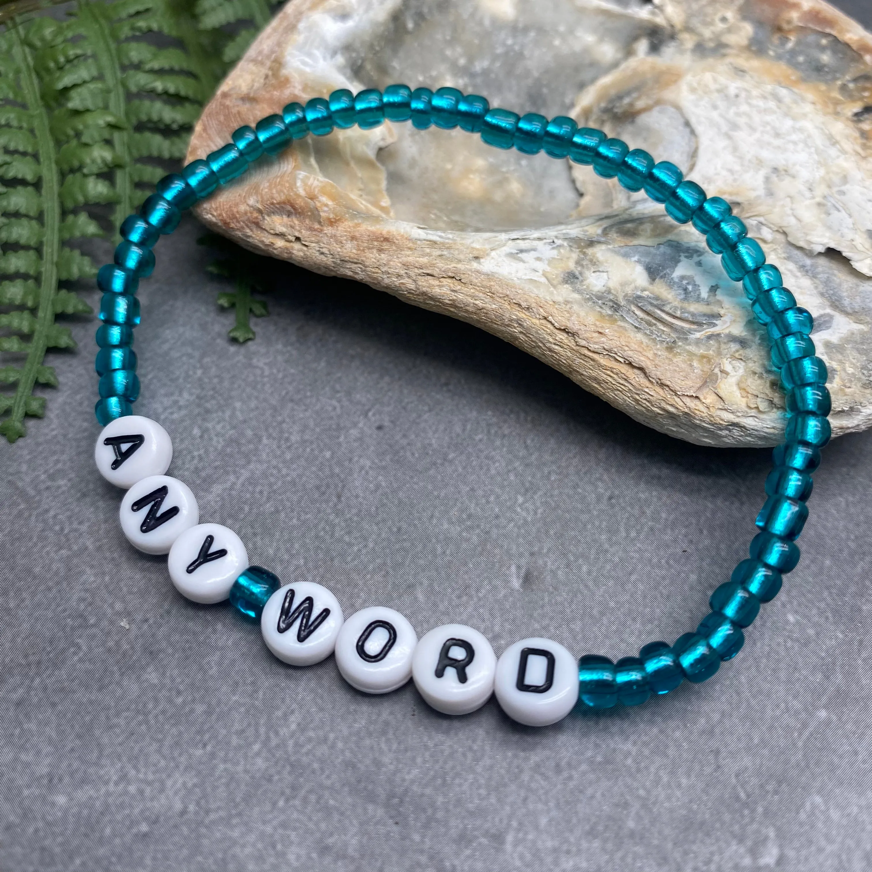 PERSONALISED Bead Bracelet - Teal Green Seed Beads