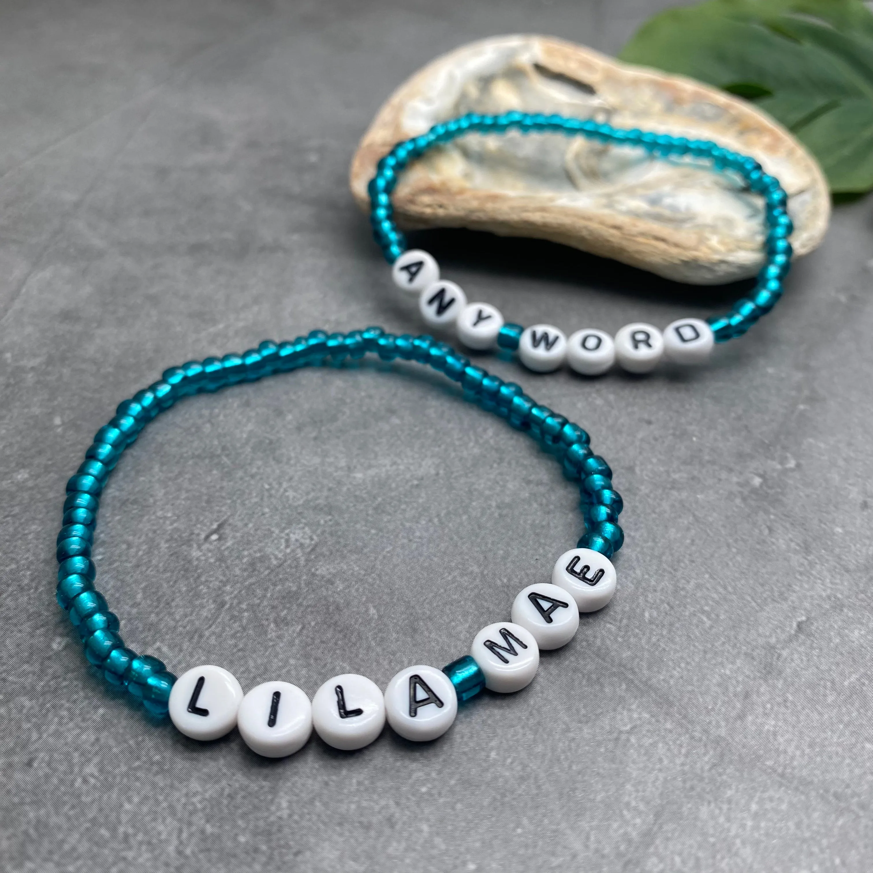 PERSONALISED Bead Bracelet - Teal Green Seed Beads