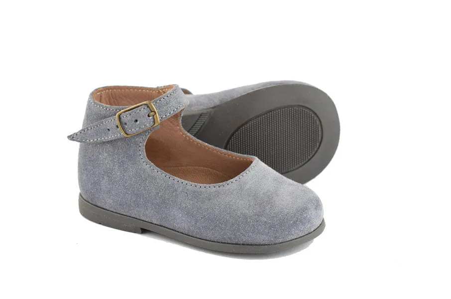 PèPè Girls Grey Shimmering Suede Mary Jane