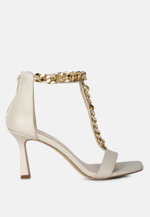 Real Gem T Strap Chain Detail Sandals