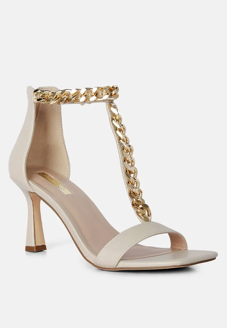 Real Gem T Strap Chain Detail Sandals