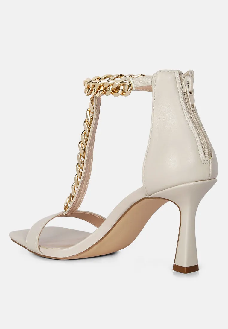 Real Gem T Strap Chain Detail Sandals